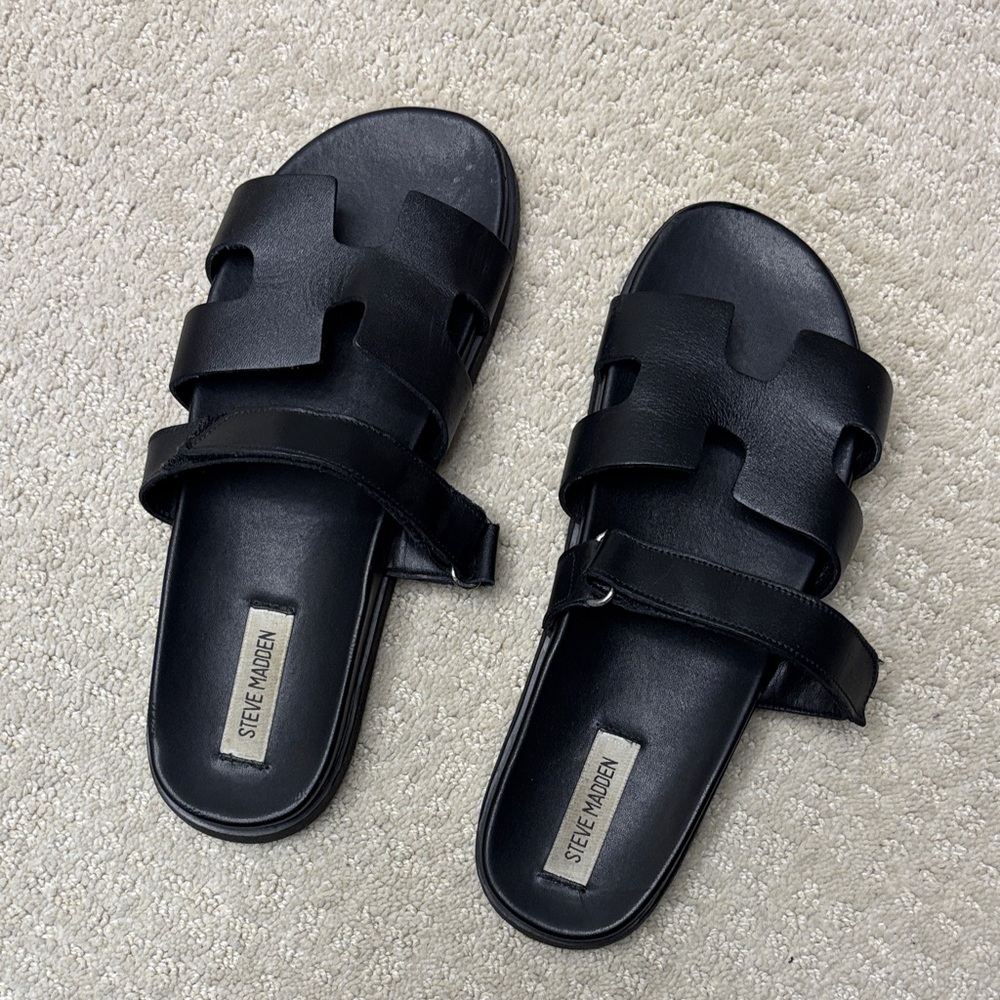 Steve Madden Black Leather Slides Size 11